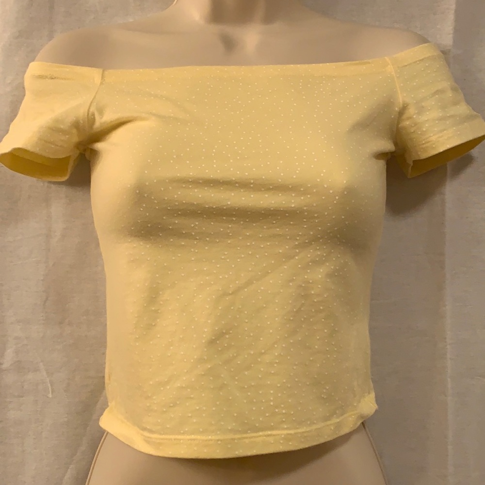 Pale yellow with white polka dots off the shoulder crop top - PACSUN